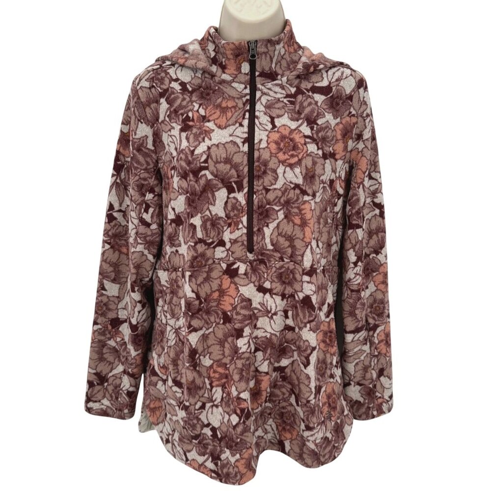 Royal Robbins Womens Floral Fleece Pullover Hoodie Half-Zip Closure Size L